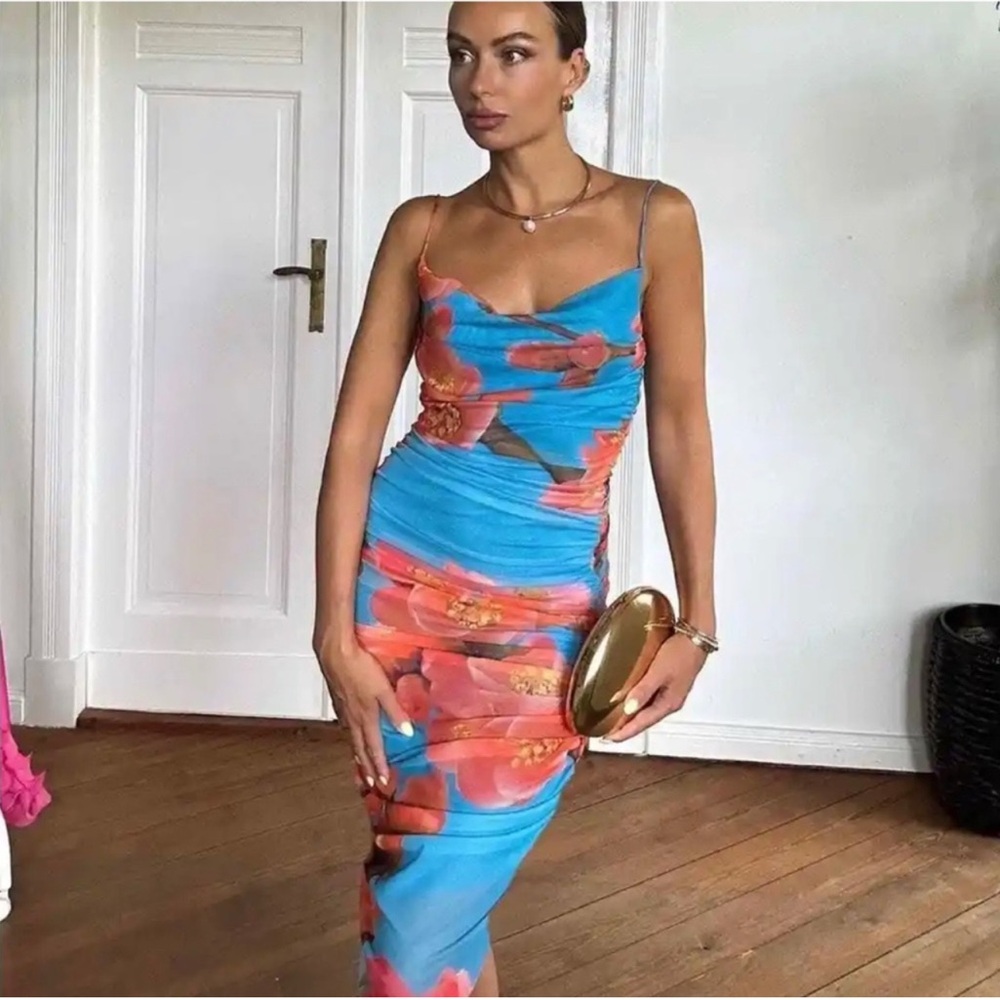 Floral Blue and Orange Dress